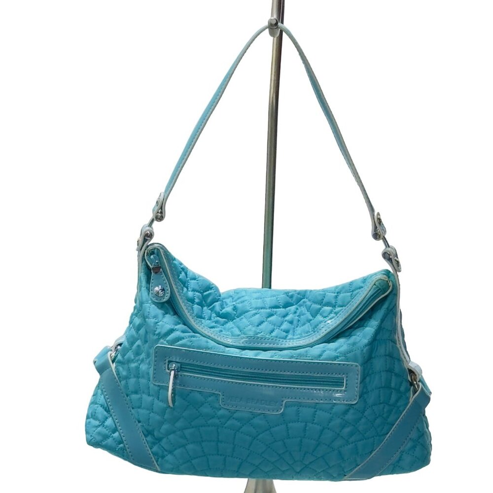 VERA BRADLEY Women's Handbag Blue Quilted Fabric Patent Leather Trim Zip Pocket